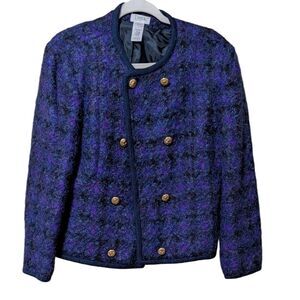 Dejac Paris France tween wool mohair blazer size 40/ Medium tweed plaid classic